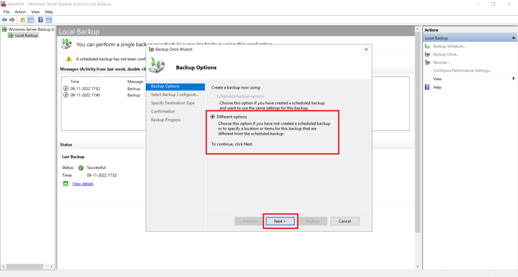 Windows Server Backup feature