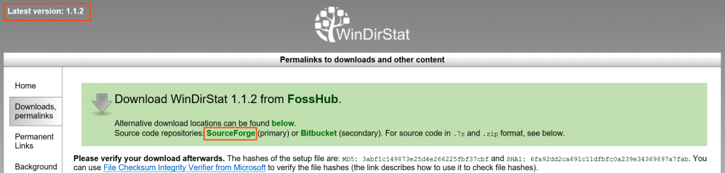 Download the WinDirStat page