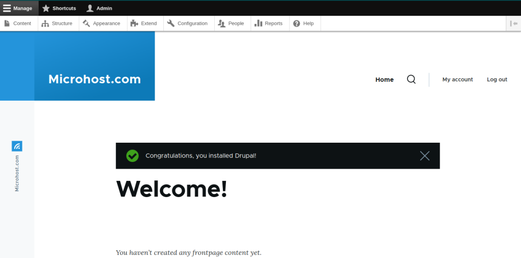 Welcome page of drupal
