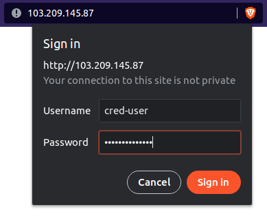 Enter the credentials created by htpasswd command