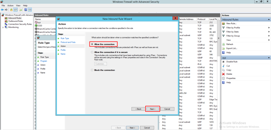 action ( how to block or allow ports in windows firewall )