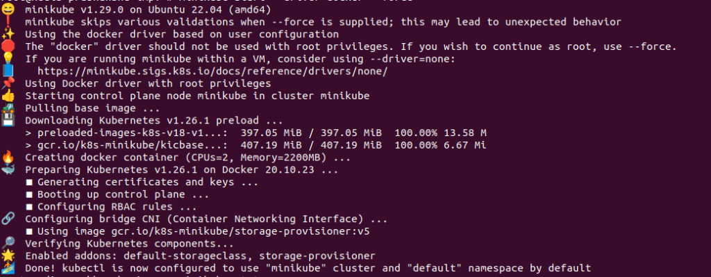 Minikube started on Ubuntu server