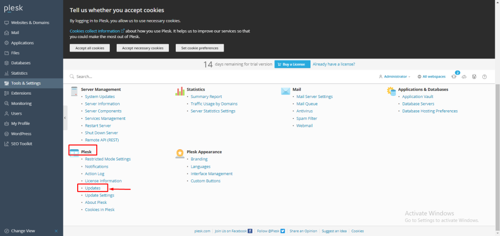 add components in Plesk