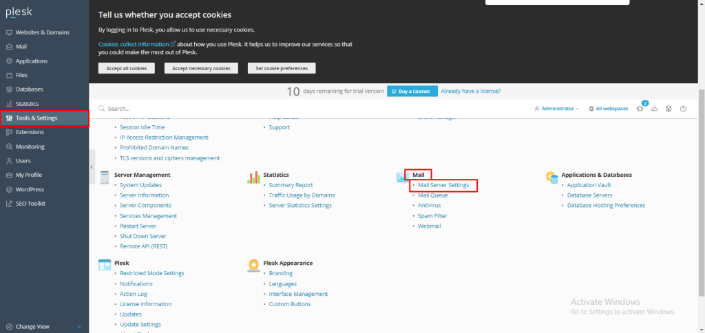 Server-wide blacklist in Plesk