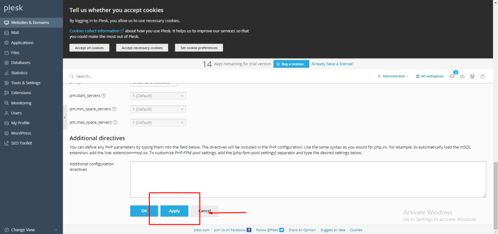 change the PHP version on Plesk