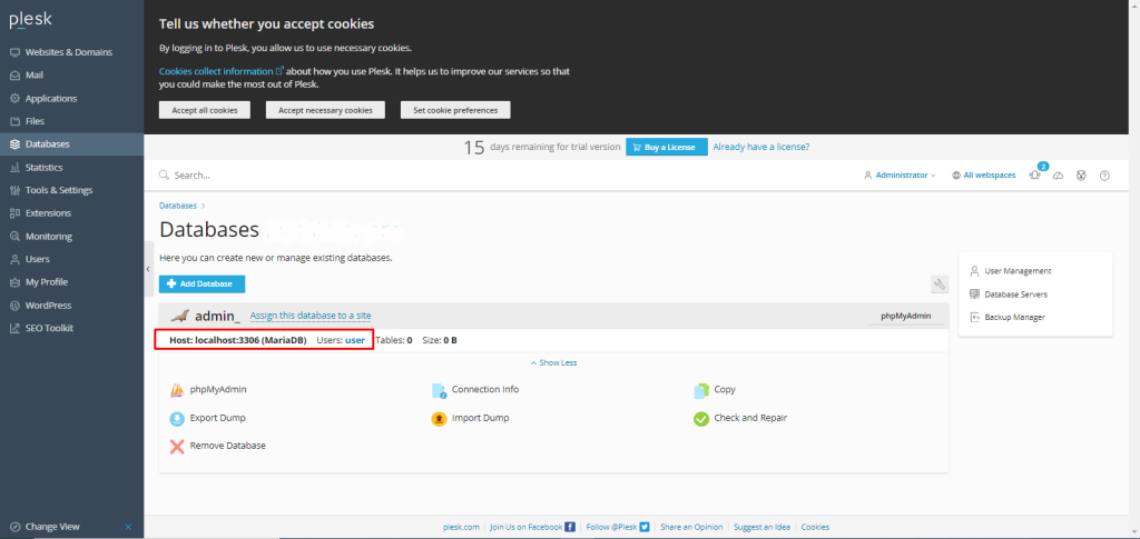 create a MySQL/MariaDB Database and Database User