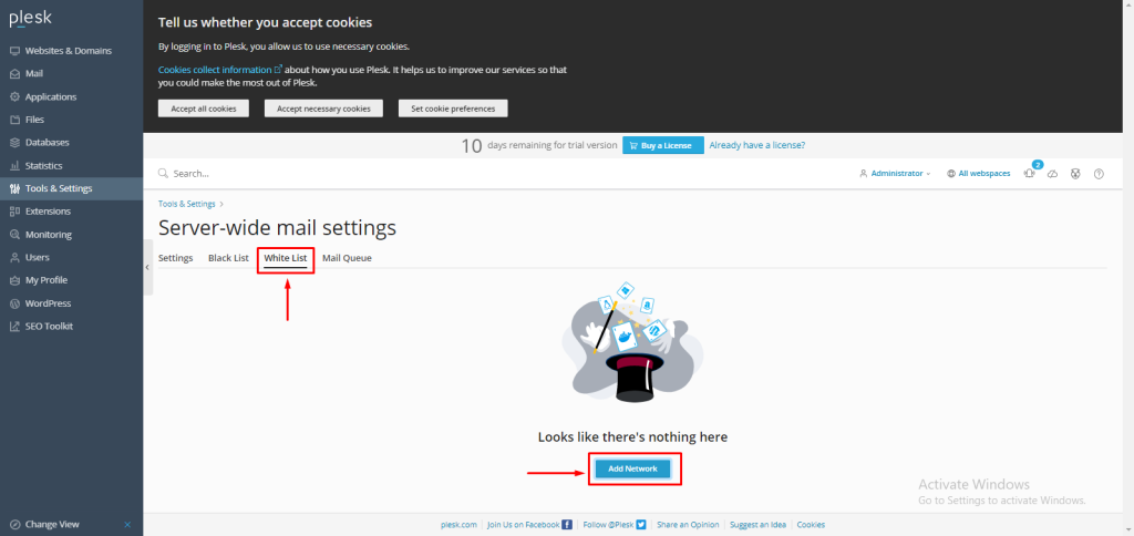 Server-wide whitelist in Plesk