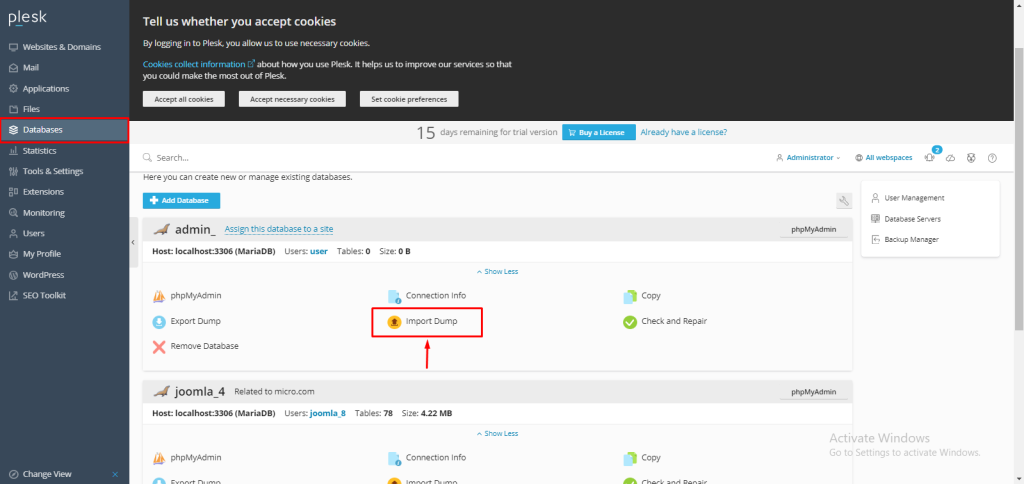 How to Export and Import Database Dumps in Plesk