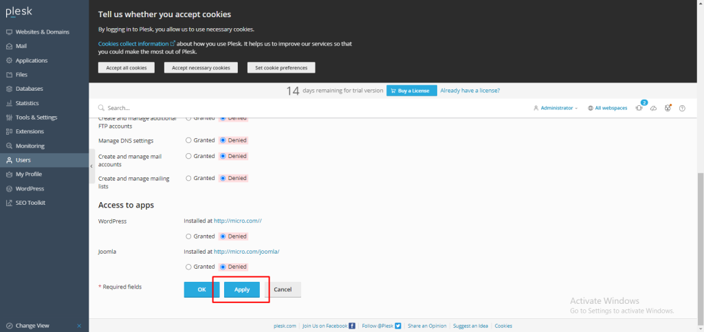 manage user roles in Plesk.
