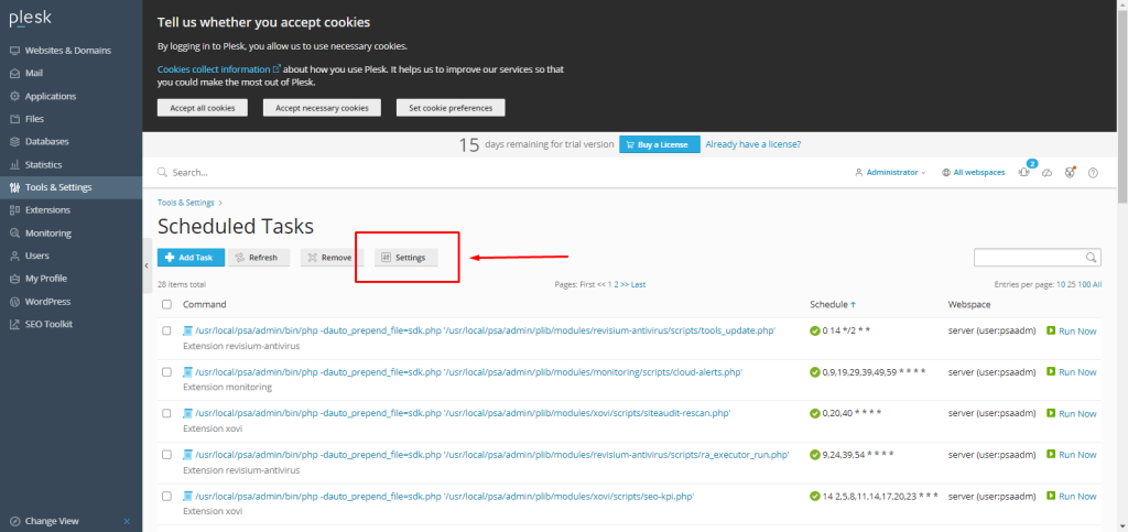 How to setup scheduled tasks in Plesk
