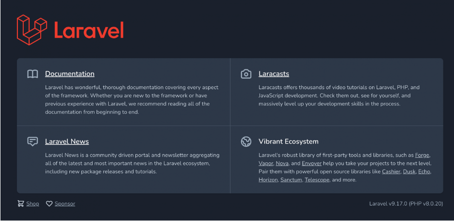 laravel application default page