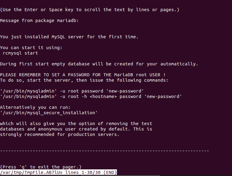 Message from Mariadb