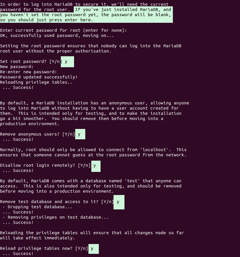 Start setup the of Mariadb server