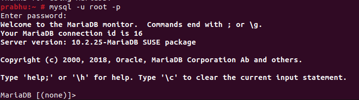 Log in to mariadb server