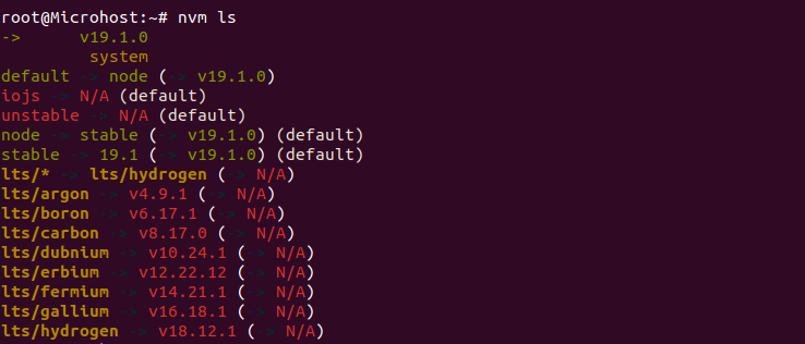 Lists of installed nodejs version