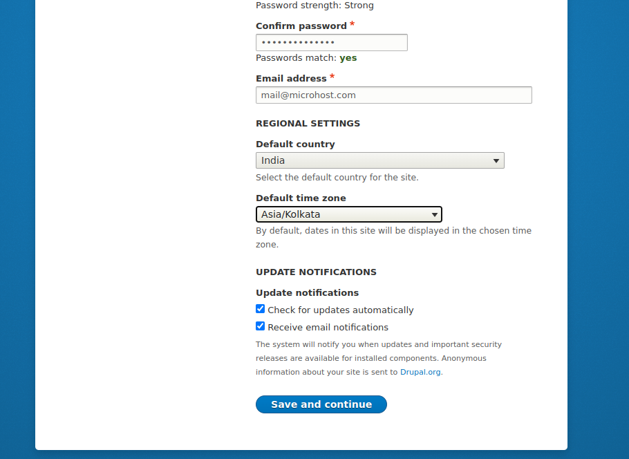 Welcome page of drupal
