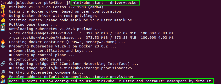 Minikube installed and running on centos 