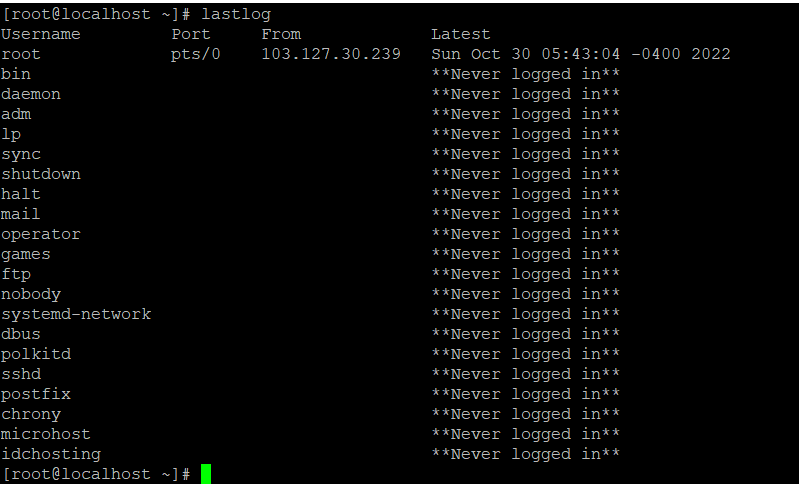 lastlog command