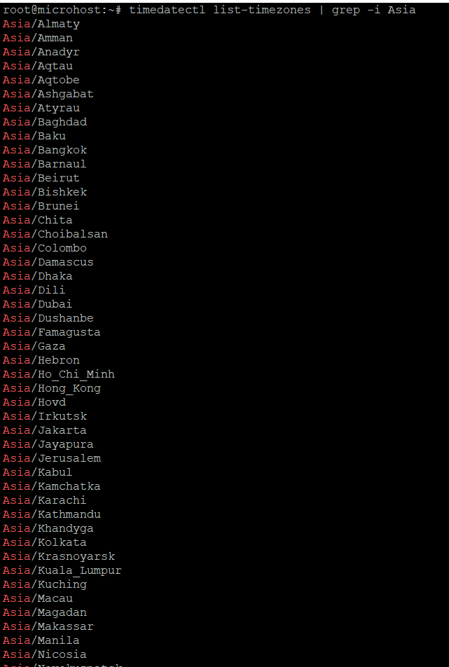 list off time zones