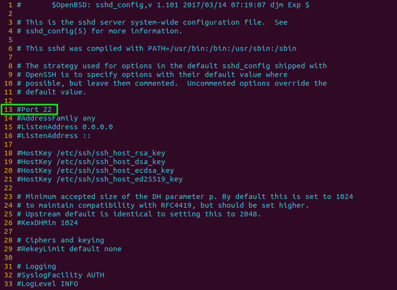 Content of SSH configuration file