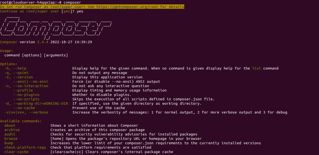 Successful installation of Composer