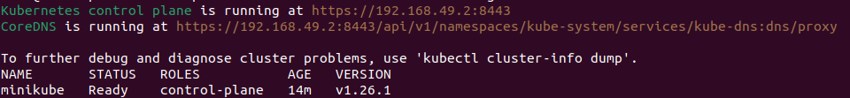 Cluster information after installing minikube
