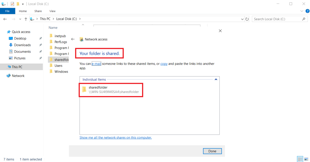 share a folder over network