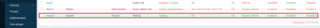 new user in Zabbix