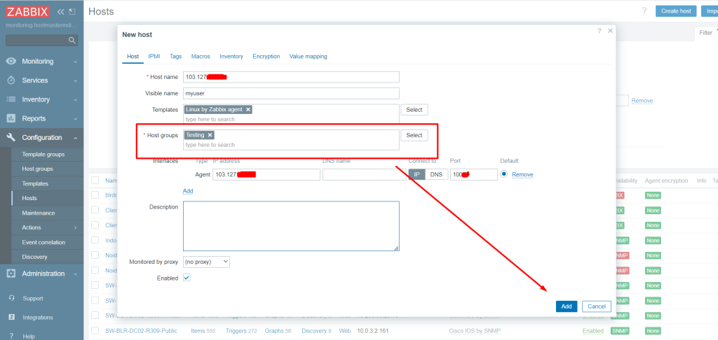 how to create host- Zabbix