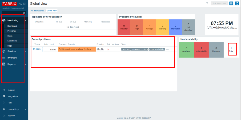 Zabbix dashboard