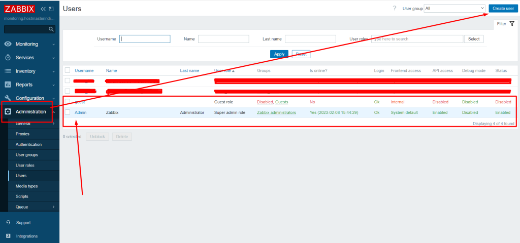 how to create user in zabbix 