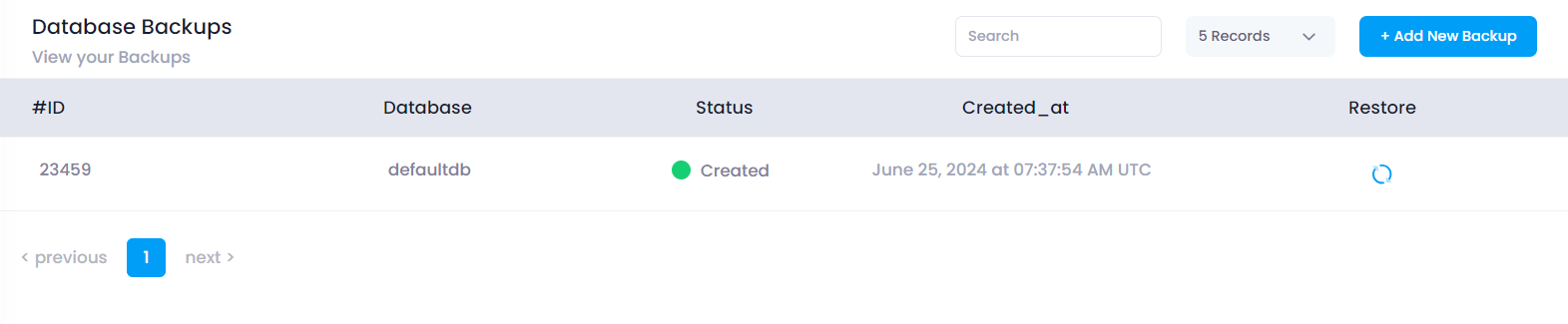 Utho-database-cluster-backup-list
