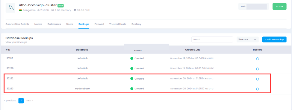 Utho-database-cluster-create-backup