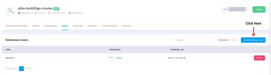 Utho-database-cluster-user