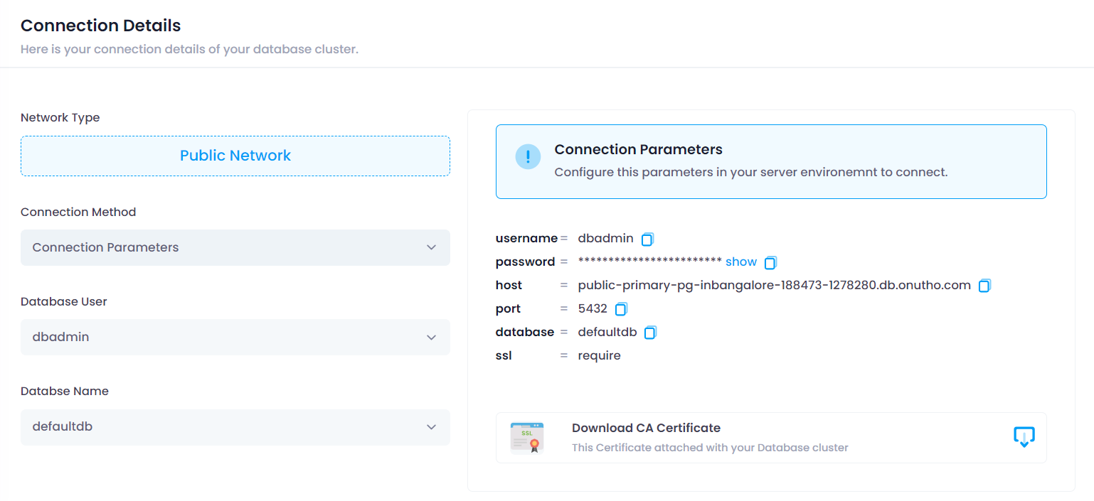 Utho-database-cluster-connection-details