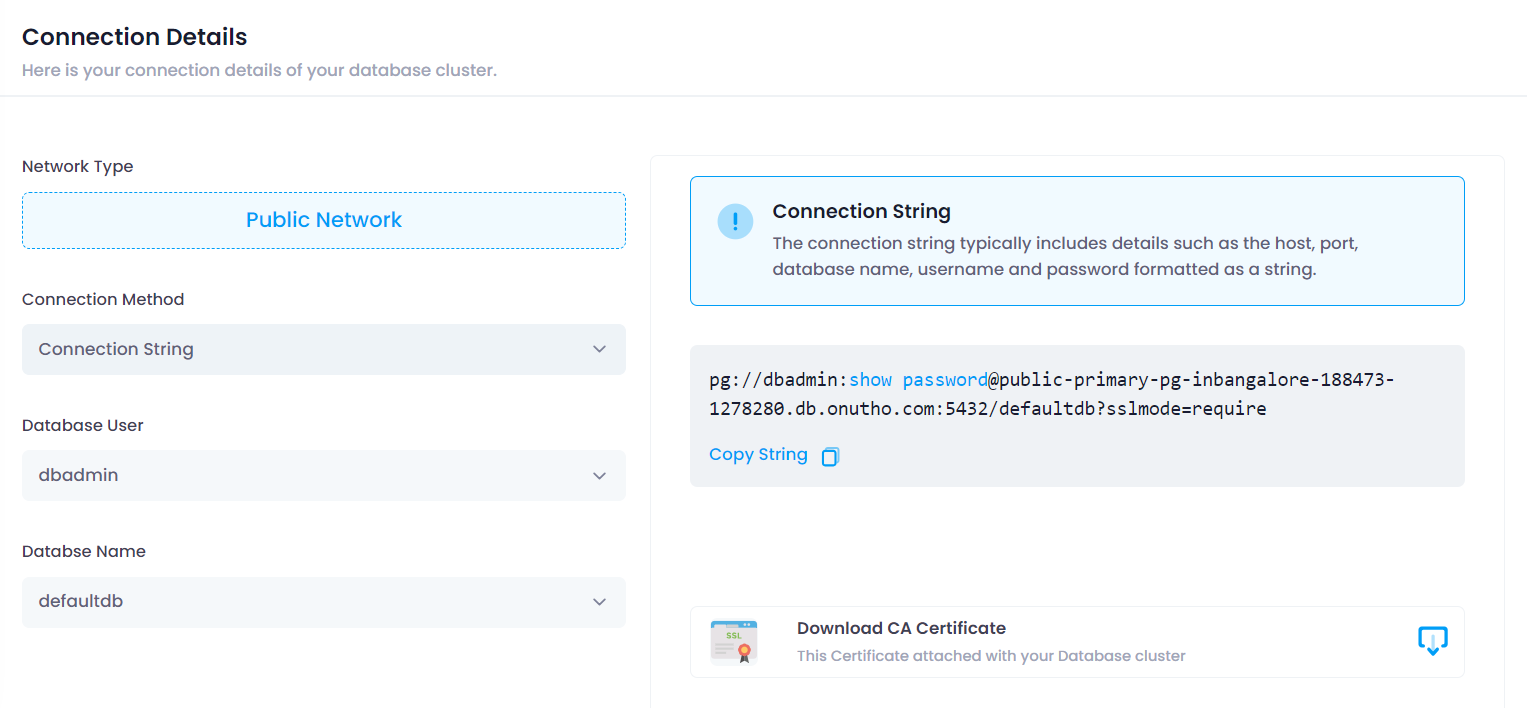Utho-database-cluster-connection-string