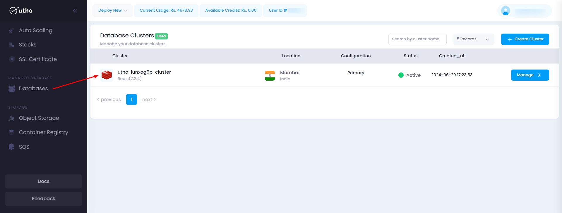 Utho-database-cluster-redis