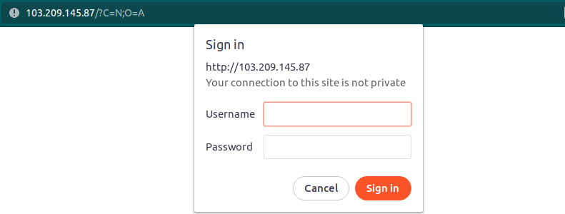 Prompt you will get after browsing server-ip