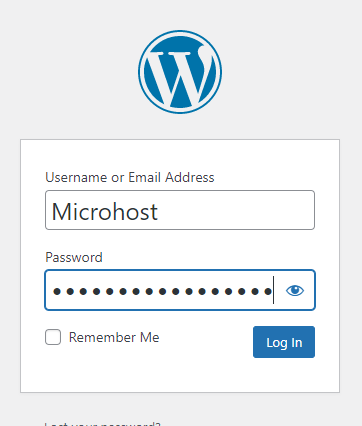 Login page of Wordpress