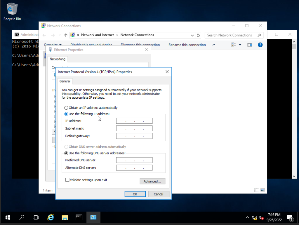configure IP manually on Windows Server