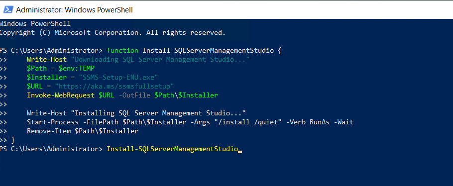 download SSMS via PowerShell
