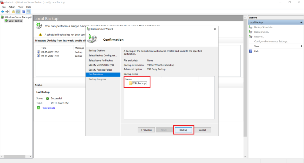 Windows Server Backup feature