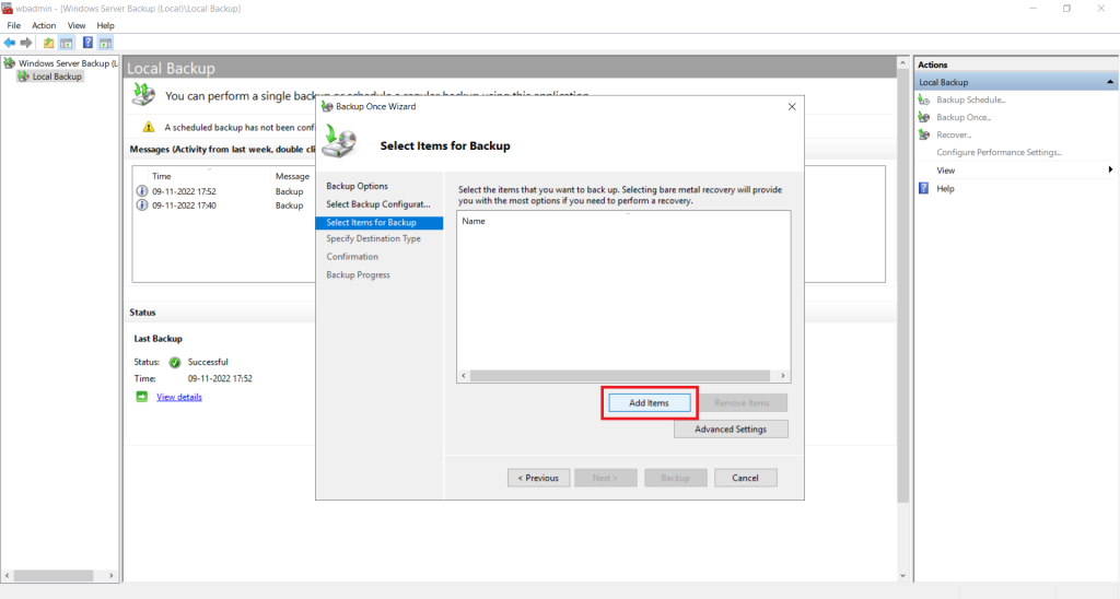 Windows Server Backup feature