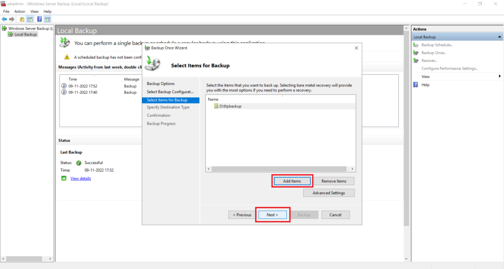 Windows Server Backup feature