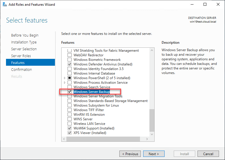 Windows Server Backup feature